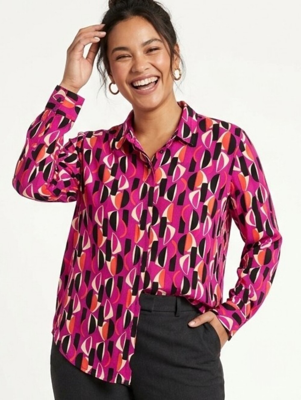Alexander Jordan Pink Geometric Button-Up Blouse